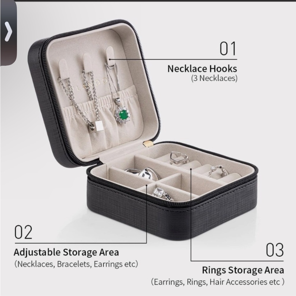 Black Compact Leather-Like Waterproof Jewelry Organizer Box